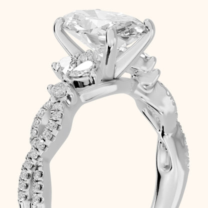 Neva Infinity Twist Oval Diamond Engagement Ring in Platinum - slant-view.webp