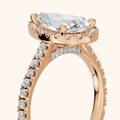 Sophie Halo Pavé Pear Diamond Ring in Rose Gold - slant-view.webp