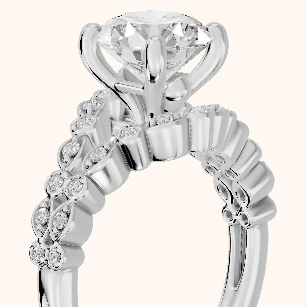 Maddie Vintage Split Shank Round Diamond Engagement Ring in Silver - slant-view.webp