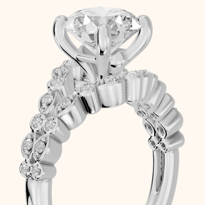 Maddie Vintage Split Shank Round Diamond Engagement Ring in Silver - slant-view.webp
