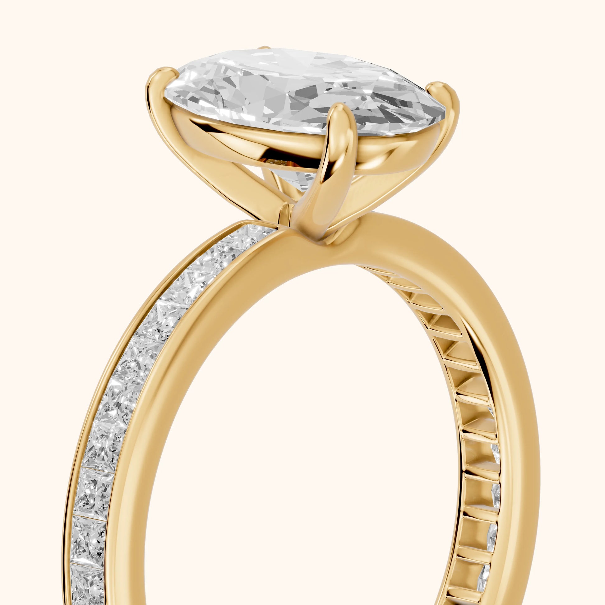Brielle Channel Set Solitaire Oval Diamond Ring in Yellow Gold - slant-view.webp