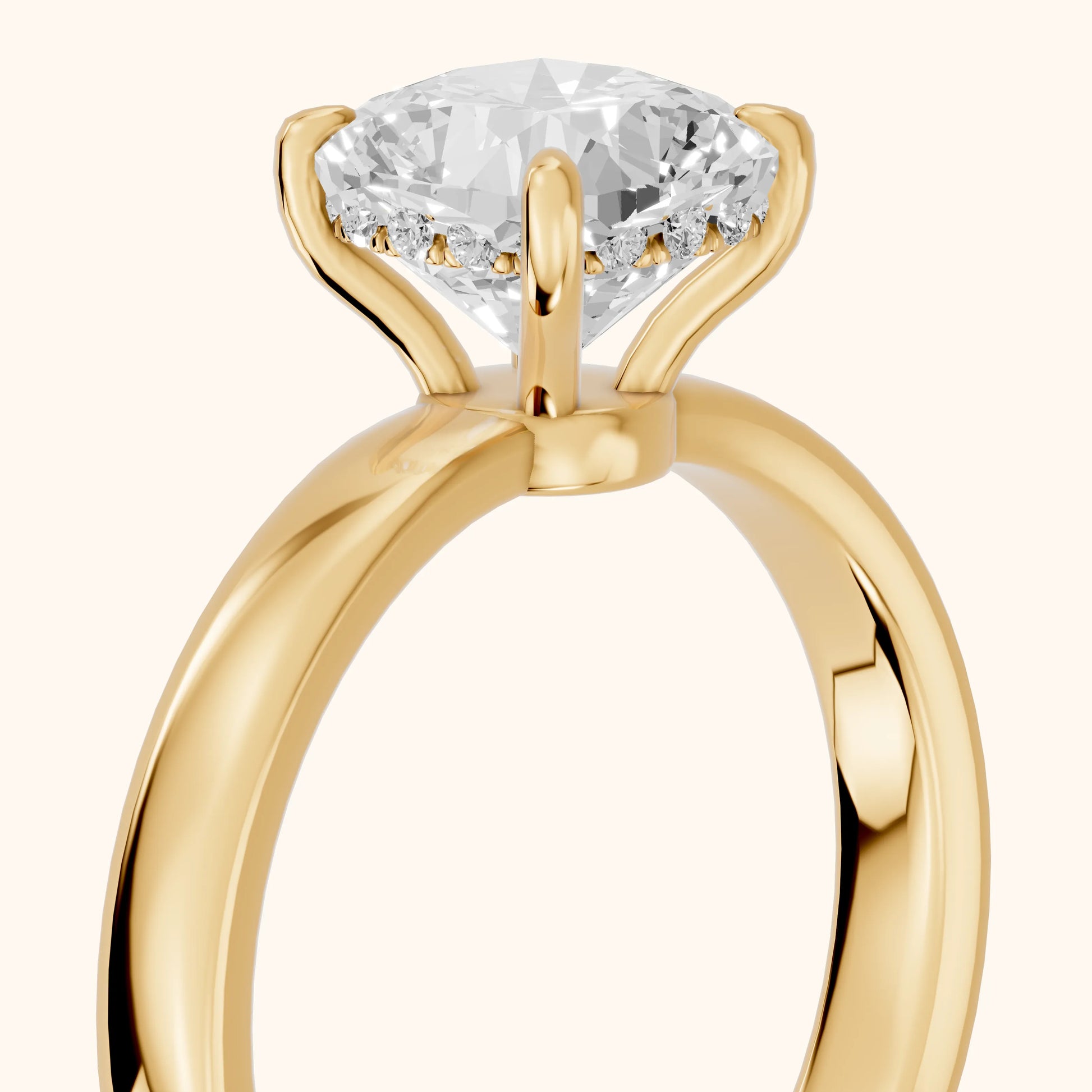 Lara Hidden Halo Cushion Diamond Engagement Ring in Yellow Gold - slant-view.webp