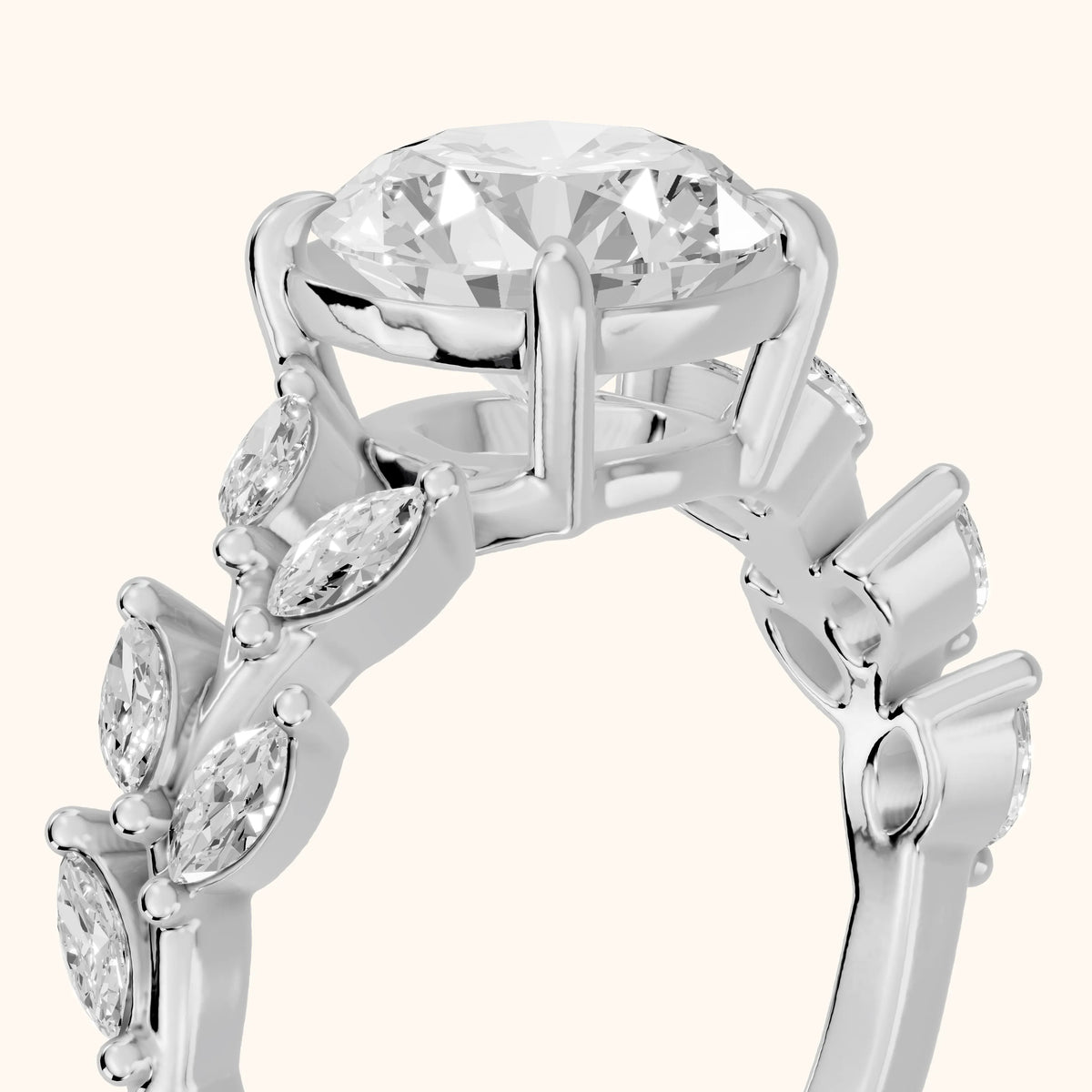 Maureen Leaf Garland Round Diamond Engagement Ring in Silver - slant-view.webp