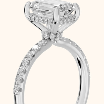 Nessa Hidden Halo Pavé Emerald Diamond Engagement Ring in Silver - slant-view.webp