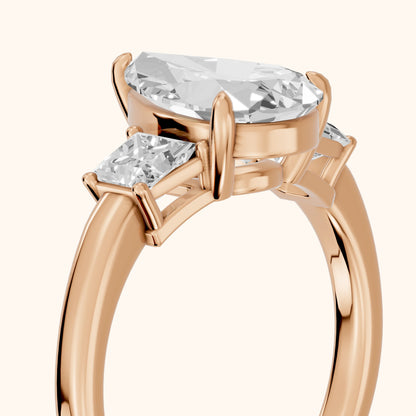 Selena Three-Stone Basket Pear Diamond Ring in Rose Gold - slant-view.webp