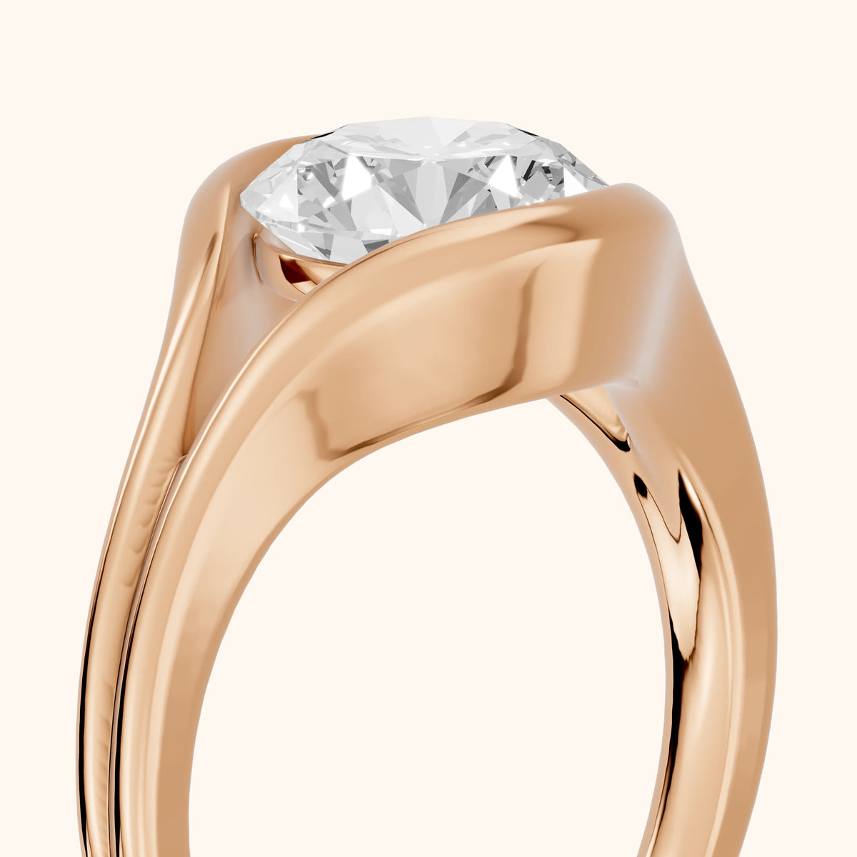 Windsor Half Bezel Solitaire Round Diamond Engagement Ring in Rose Gold - slant-view.webp