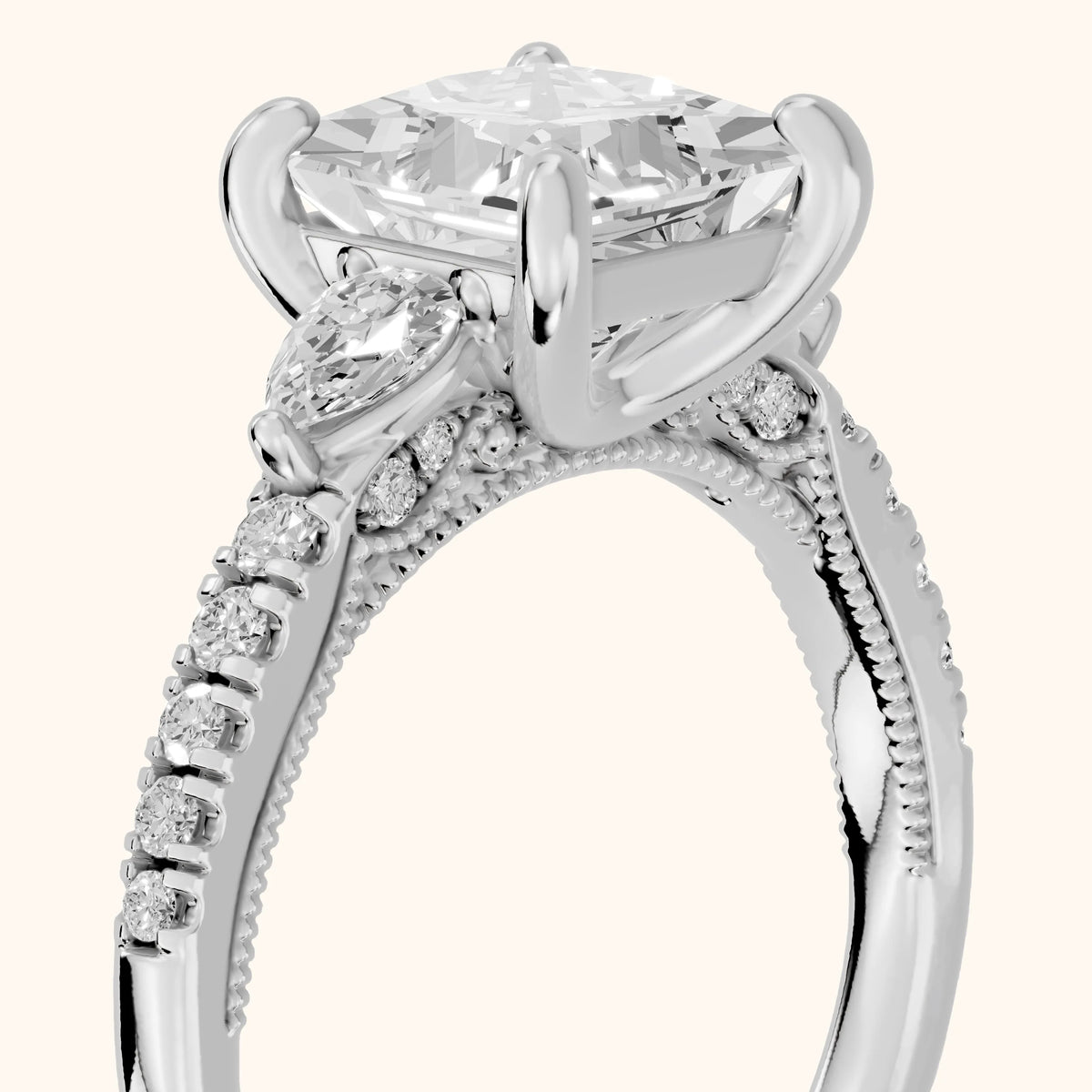 Weston Pear-Side Three-Stone Princess Diamond Engagement Ring in Platinum - slant-view.webp