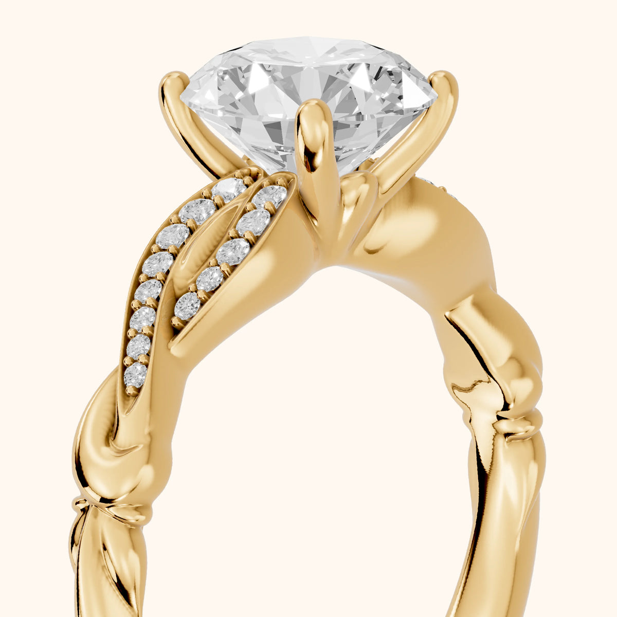 Katie Twist Pavé Round Diamond Engagement Ring in Yellow Gold - slant-view.webp