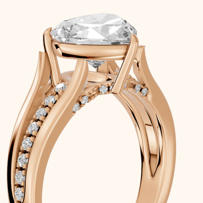 Scarlett Split Shank Pavé Heart Diamond Ring in Rose Gold - slant-view.webp
