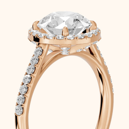 Alma Halo Pavé Round Diamond Ring in Rose Gold - slant-view.webp