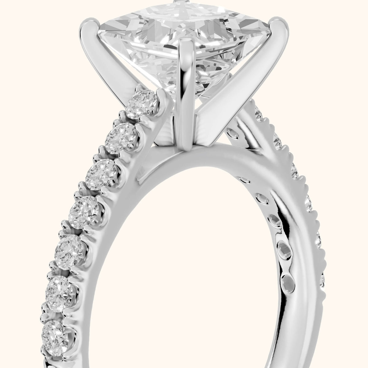 Keira Statement Pavé Princess Diamond Engagement Ring in Platinum - slant-view.webp