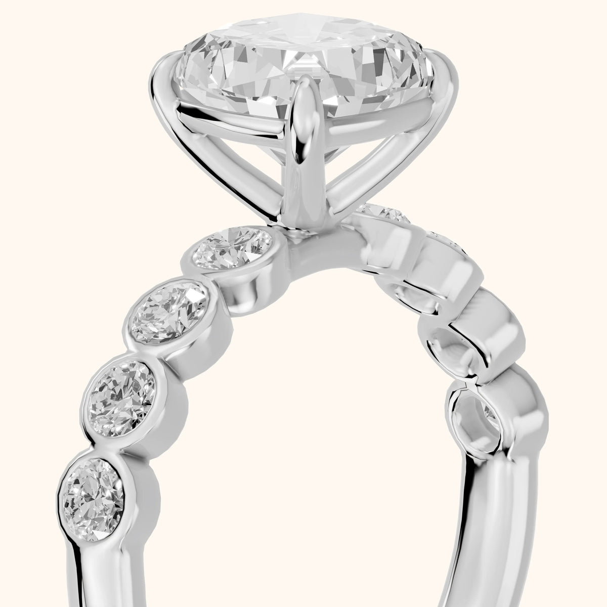 Edie Beaded Bezel Cushion Diamond Engagement Ring in Platinum - slant-view.webp