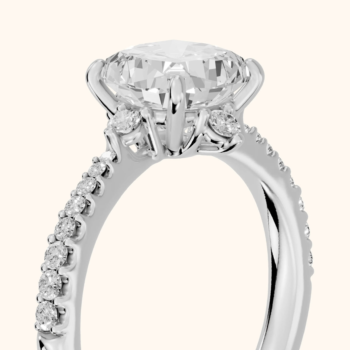 Jocelyn Crown Pavé Cushion Diamond Engagement Ring in Silver - slant-view.webp
