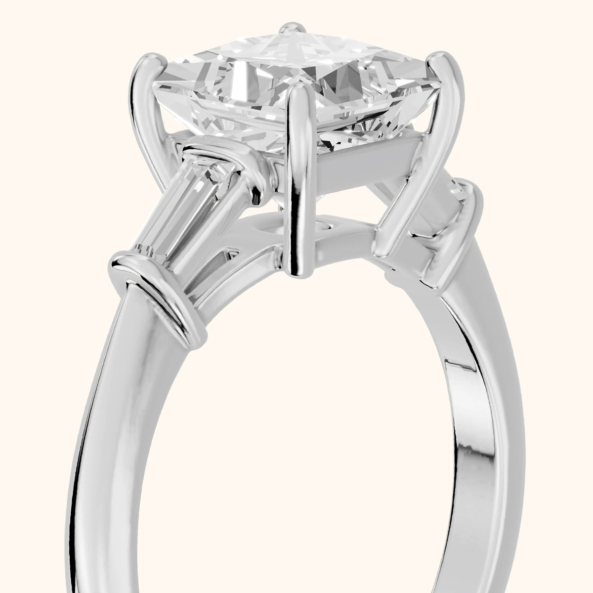 Abby Baguette Three-Stone Princess Diamond Engagement Ring in Platinum - slant-view.webp