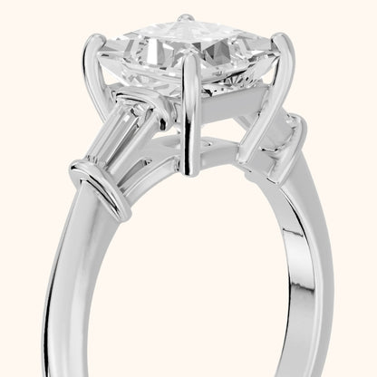 Abby Baguette Three-Stone Princess Diamond Engagement Ring in Platinum - slant-view.webp