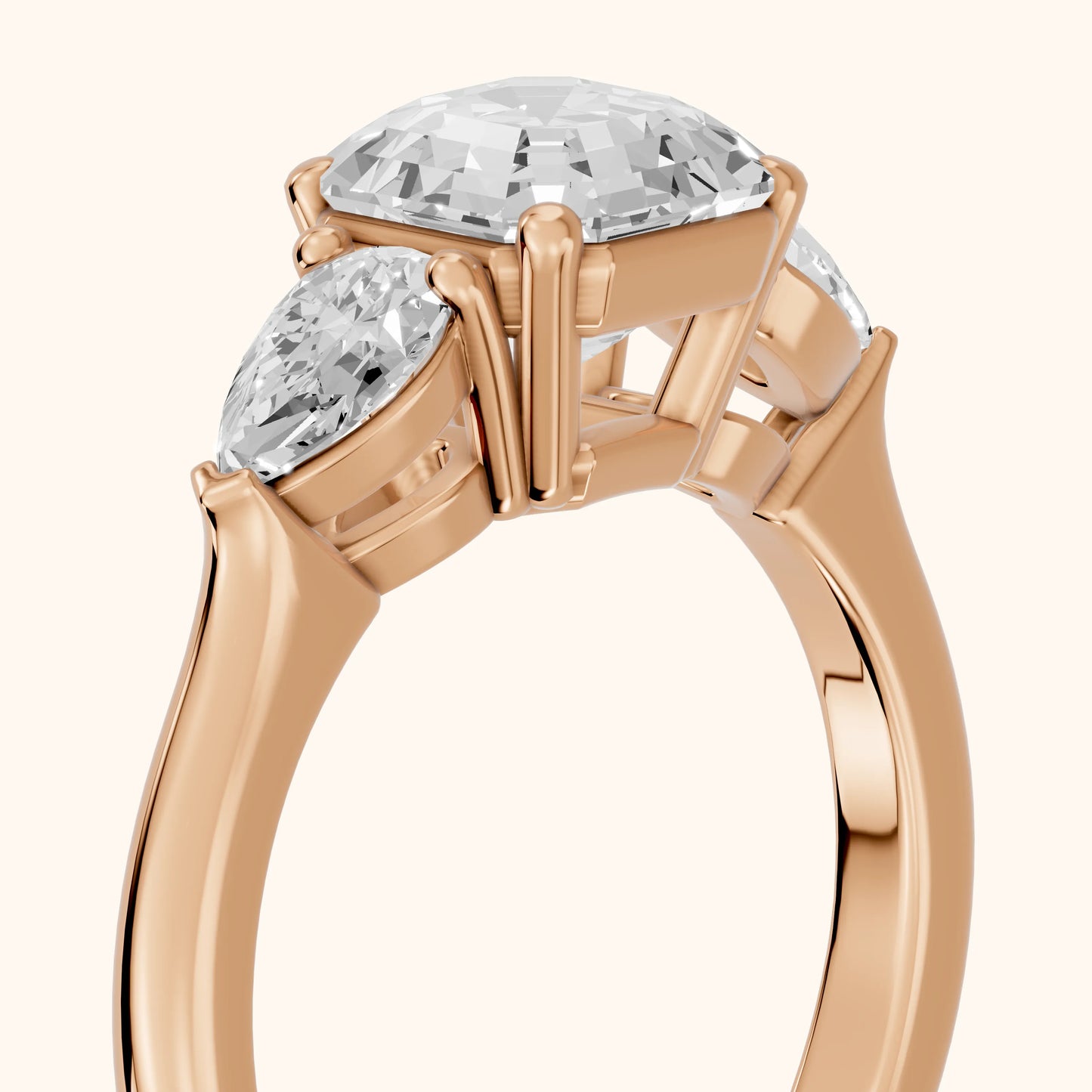Mirabel Three-Stone Asscher Diamond Engagement Ring in Rose Gold - slant-view.webp