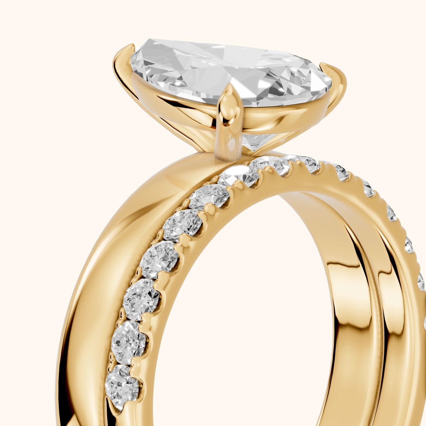Veda Split Shank Pavé Pear Diamond Engagement Ring in Yellow Gold - slant-view.webp