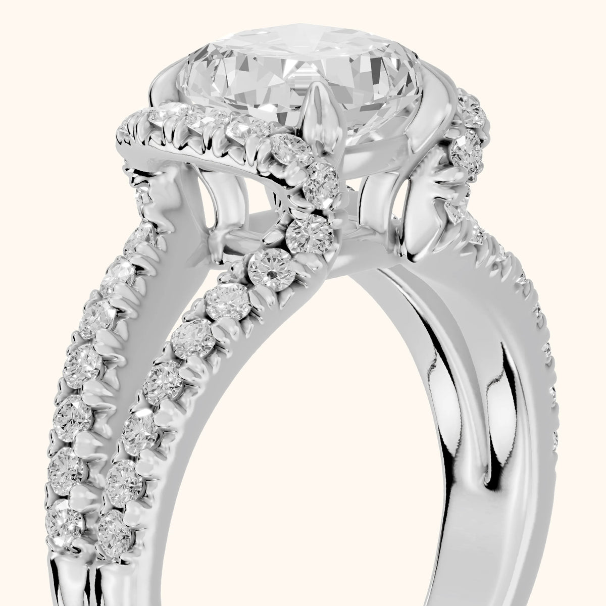 Delray Split Shank Pavé Cushion Diamond Engagement Ring in Silver - slant-view.webp