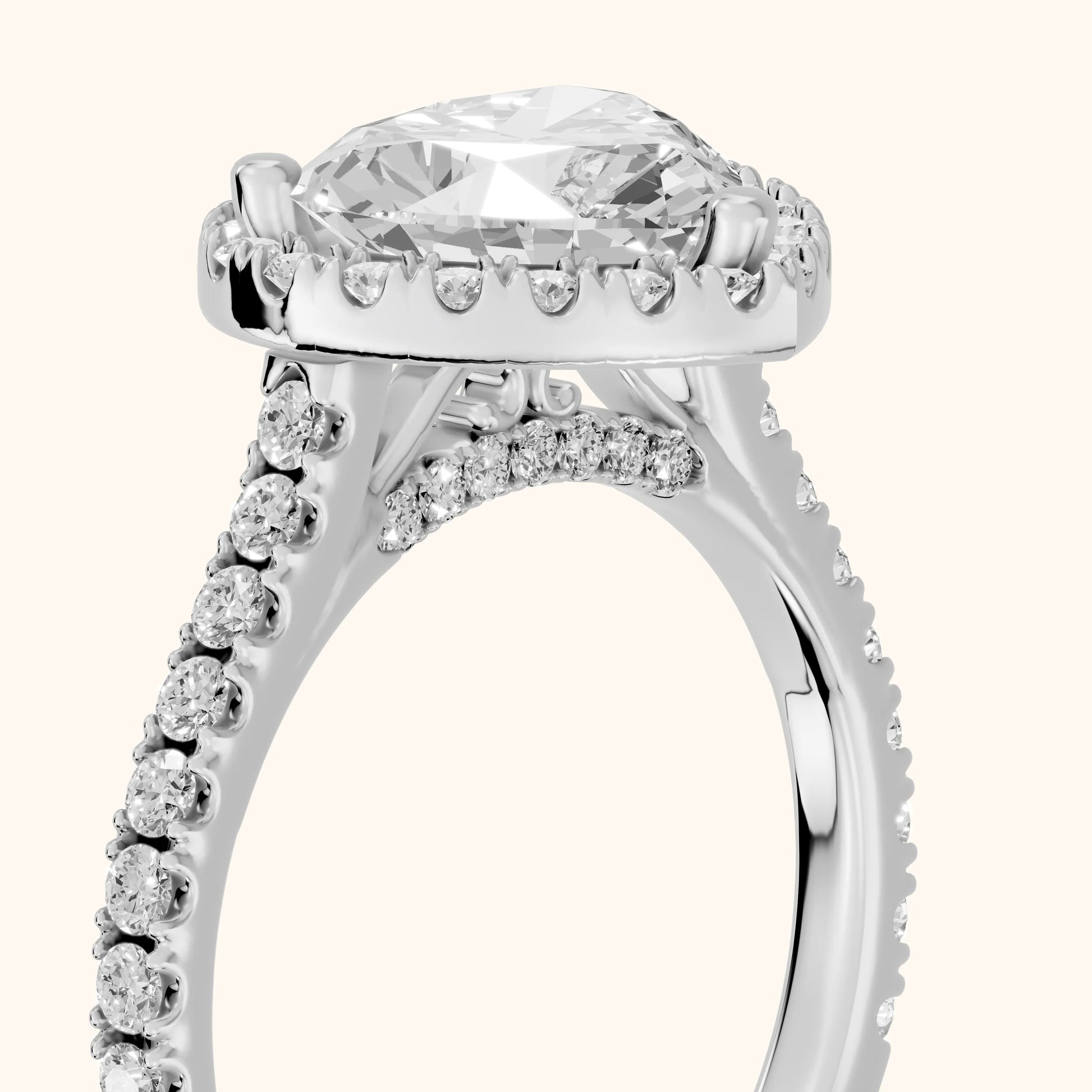 Sophie Halo Pavé Heart Diamond Ring in White Gold - slant-view.webp
