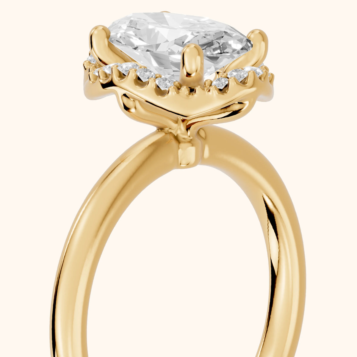 Elgin Halo Micropavé Oval Diamond Engagement Ring in Yellow Gold - slant-view.webp