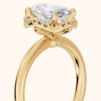 Elgin Halo Micropavé Oval Diamond Engagement Ring in Yellow Gold - slant-view.webp