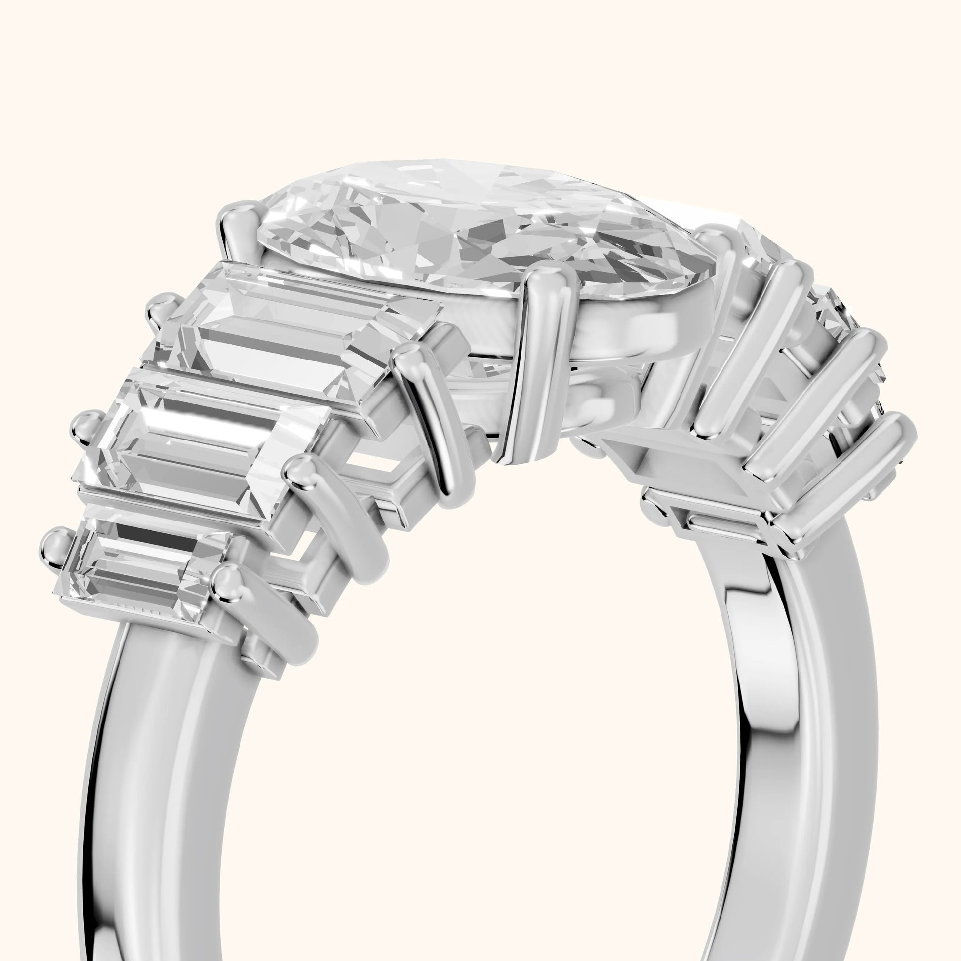 Mara Sidestone Baguette Accent Oval Diamond Engagement Ring in White Gold - slant-view.webp