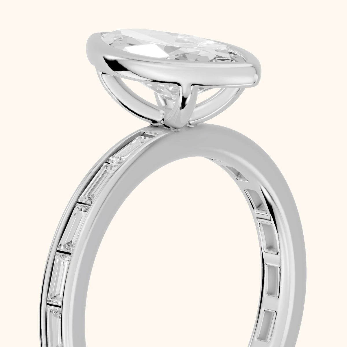 Raleigh Bezel Baguette Marquise Diamond Engagement Ring in Platinum - slant-view.webp