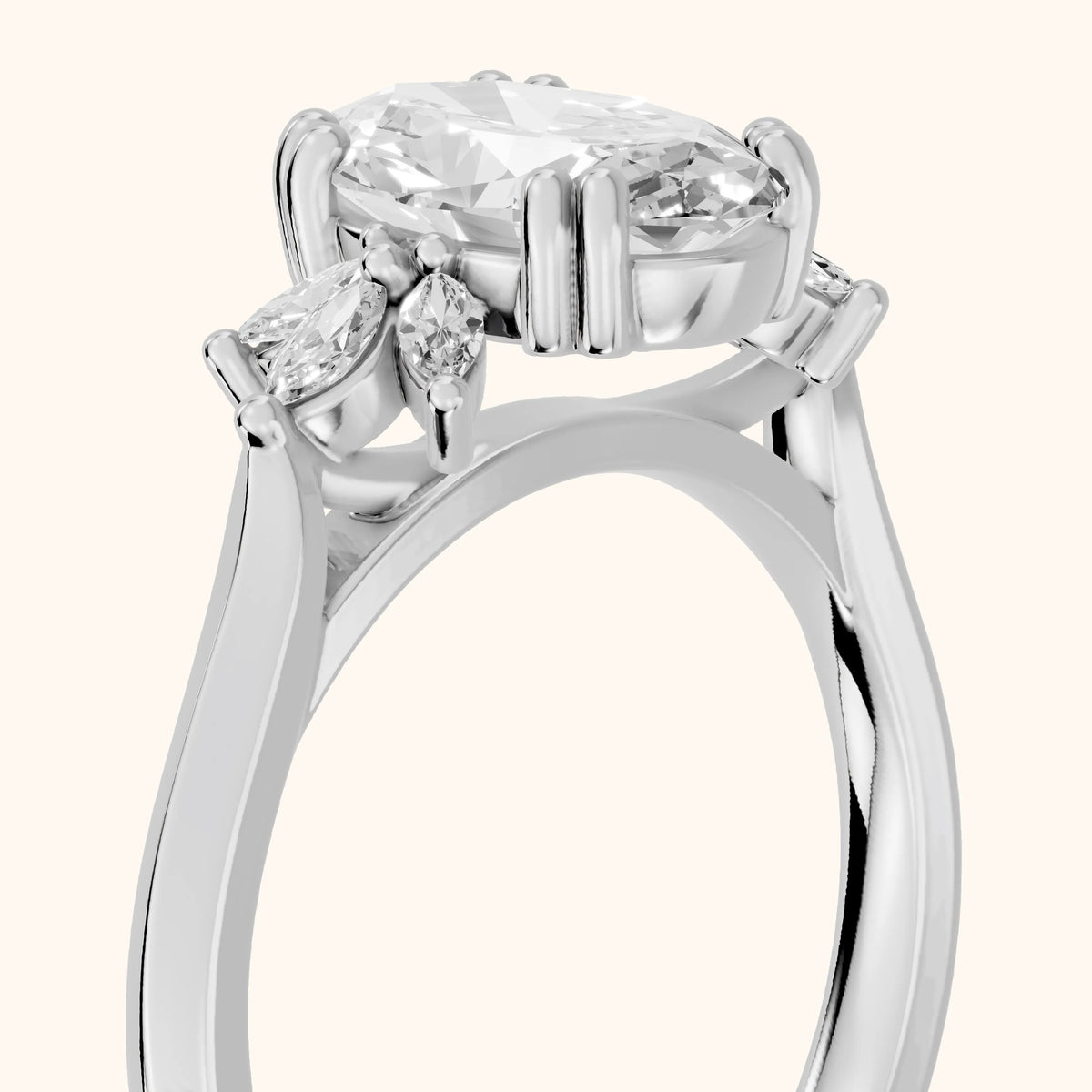 Cary Vine Cluster Oval Diamond Engagement Ring in Silver - slant-view.webp