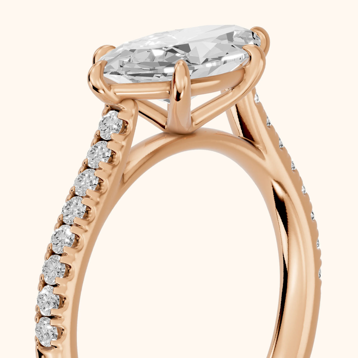 Odelia East-West Pavé Marquise Diamond Engagement Ring in Rose Gold - slant-view.webp