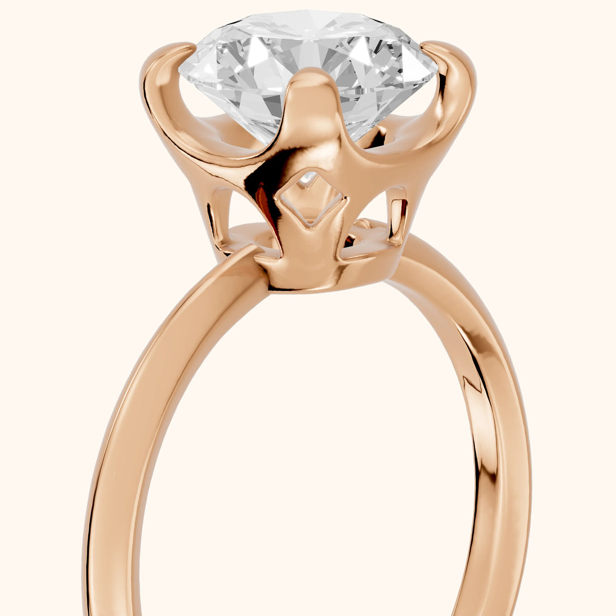 Adele Crown Solitaire Round Diamond Engagement Ring in Rose Gold - slant-view.webp
