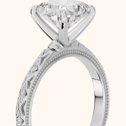Bethany Engraved Milgrain Cushion Diamond Engagement Ring in White Gold - slant-view.webp