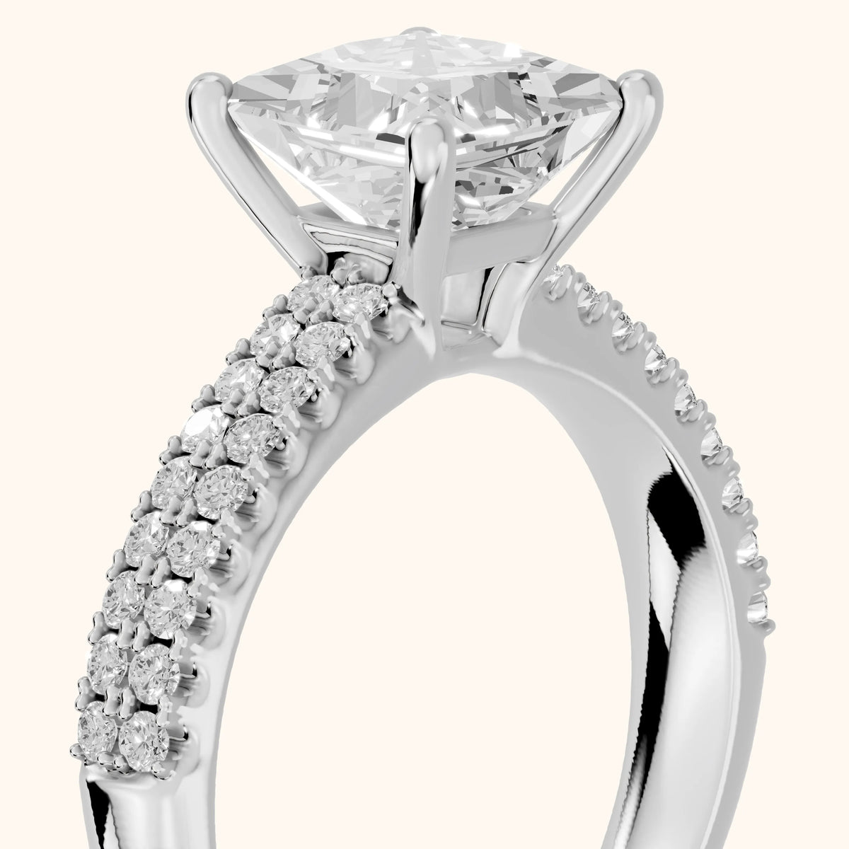 Allison Wide Band Pavé Princess Diamond Engagement Ring in Silver - slant-view.webp