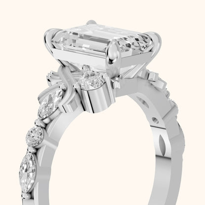 Lanai Marquise-Side Emerald Diamond Engagement Ring in Silver - slant-view.webp