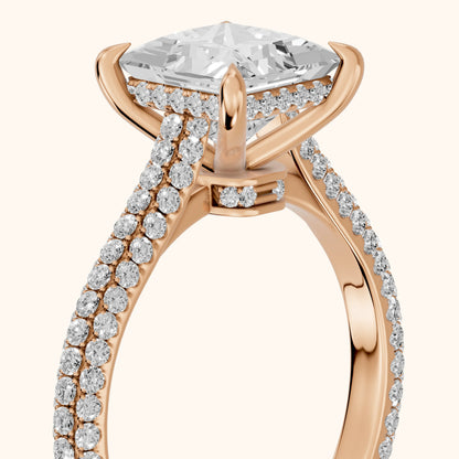 Della Hidden Halo Pavé Princess Diamond Engagement Ring in Rose Gold - slant-view.webp