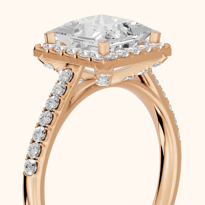 Alma Halo Pavé Princess Diamond Ring in Rose Gold - slant-view.webp