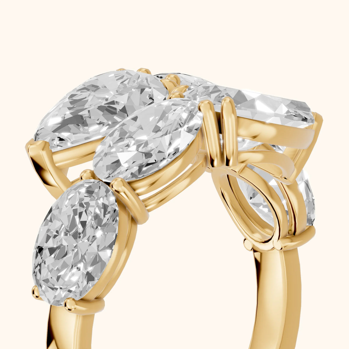 Ines Bypass Pear & Oval Diamond Anniversary Ring in Yellow Gold - slant-view