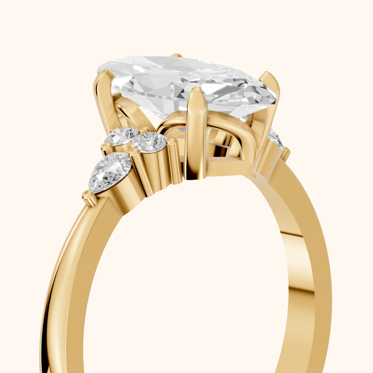 Amelia Three Stone Marquise Diamond Engagement Ring in Yellow Gold - slant-view.webp