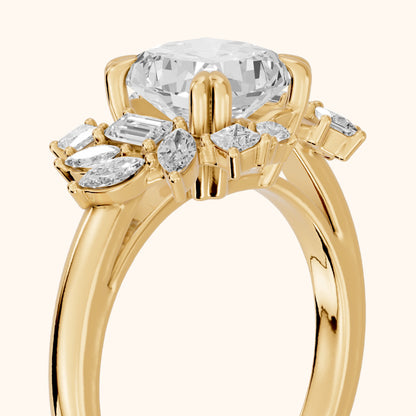 Eliana Starburst Cluster Cushion Diamond Engagement Ring in Yellow Gold - slant-view.webp