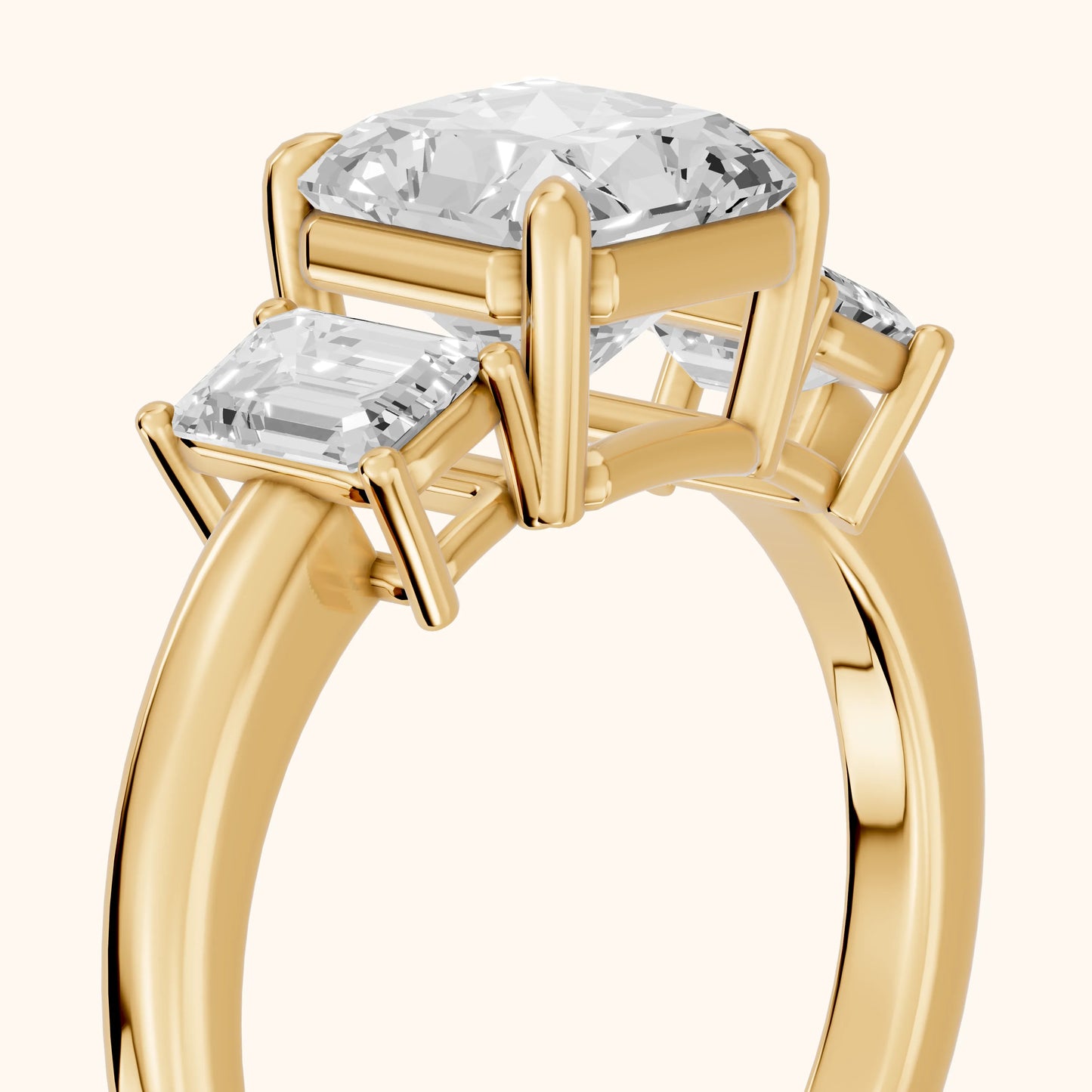 Zoe Three-Stone Radiant Diamond Ring in Yellow Gold - slant-view.webp