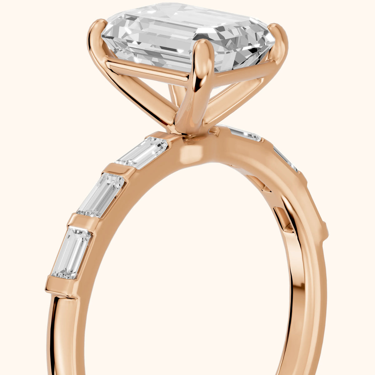 Bailey Baguette Emerald Diamond Engagement Ring in Rose Gold - slant-view.webp