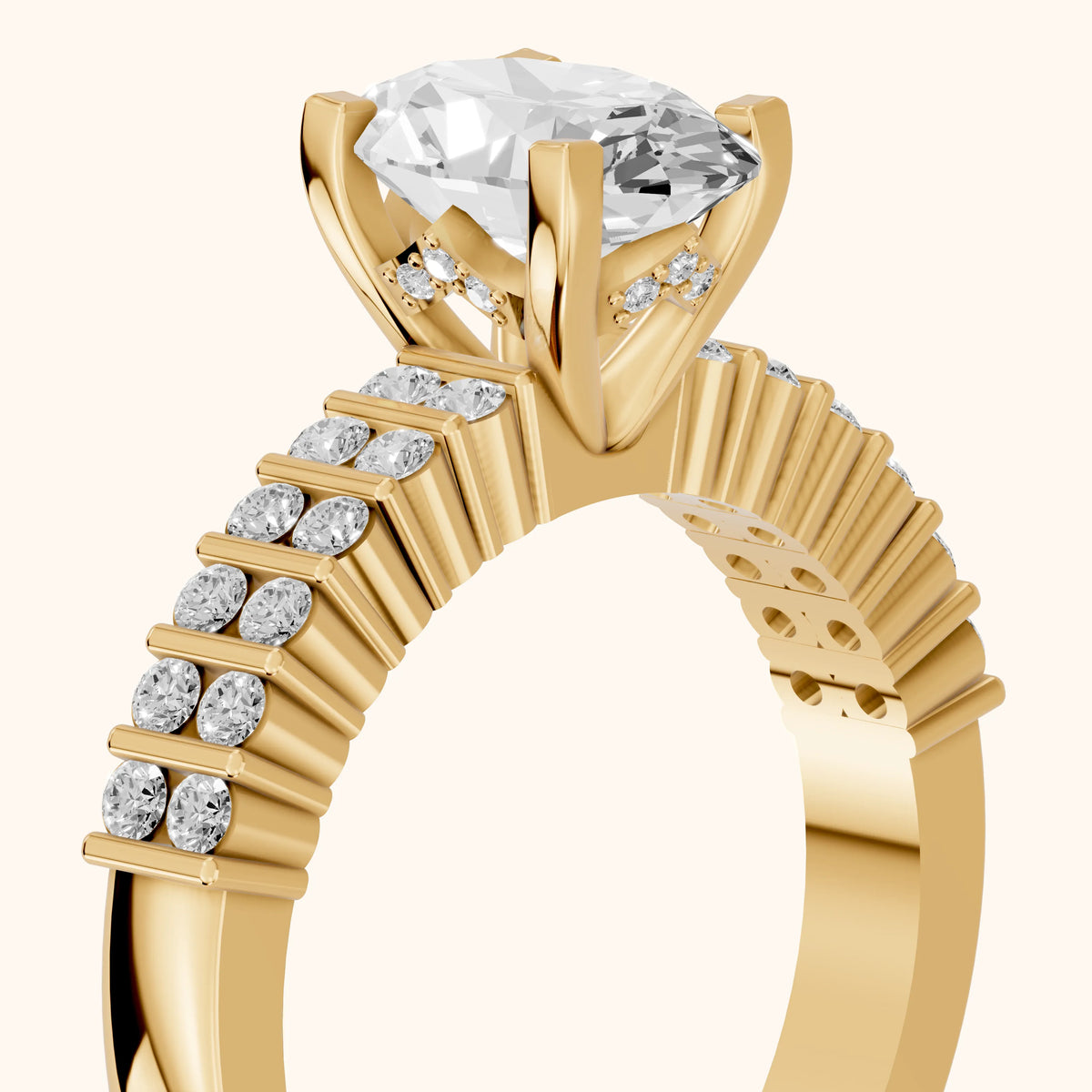 Honor Sidestone Oval Diamond Engagement Ring in Yellow Gold - slant-view.webp