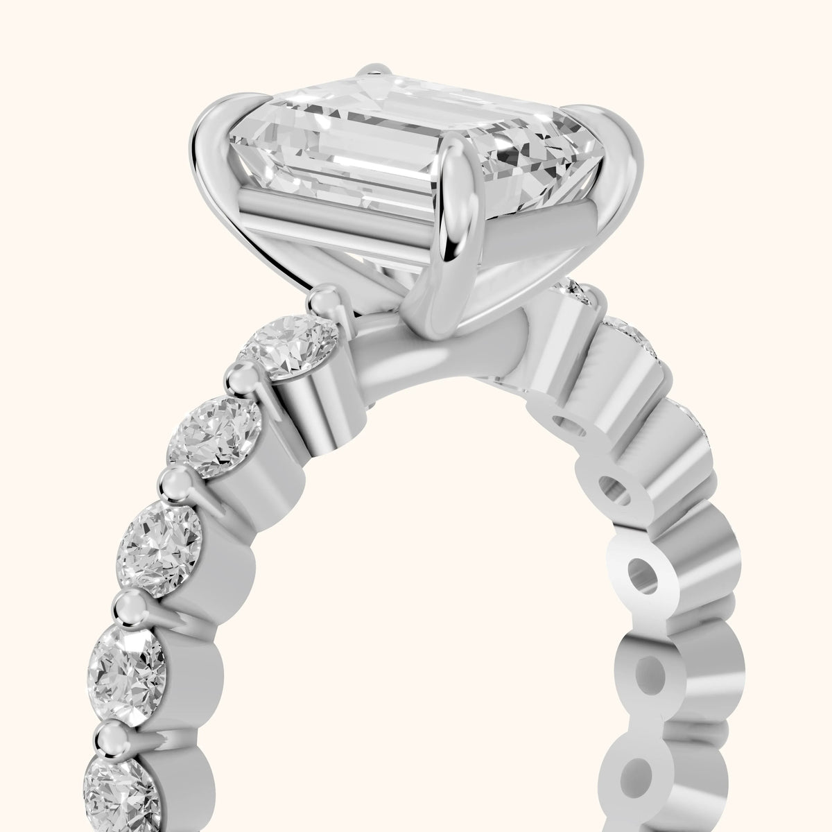 Piper Sidestone Emerald Diamond Engagement Ring in White Gold - slant-view.webp