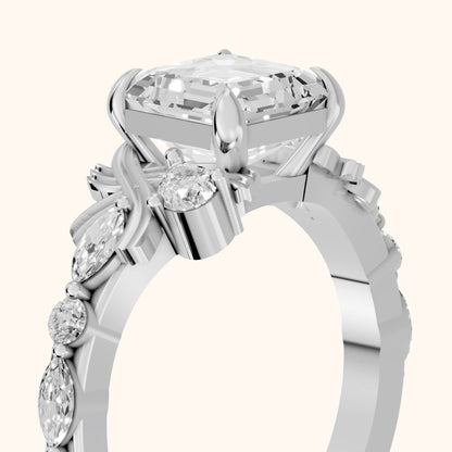 Lanai Marquise-Side Asscher Diamond Engagement Ring in White Gold - slant-view.webp