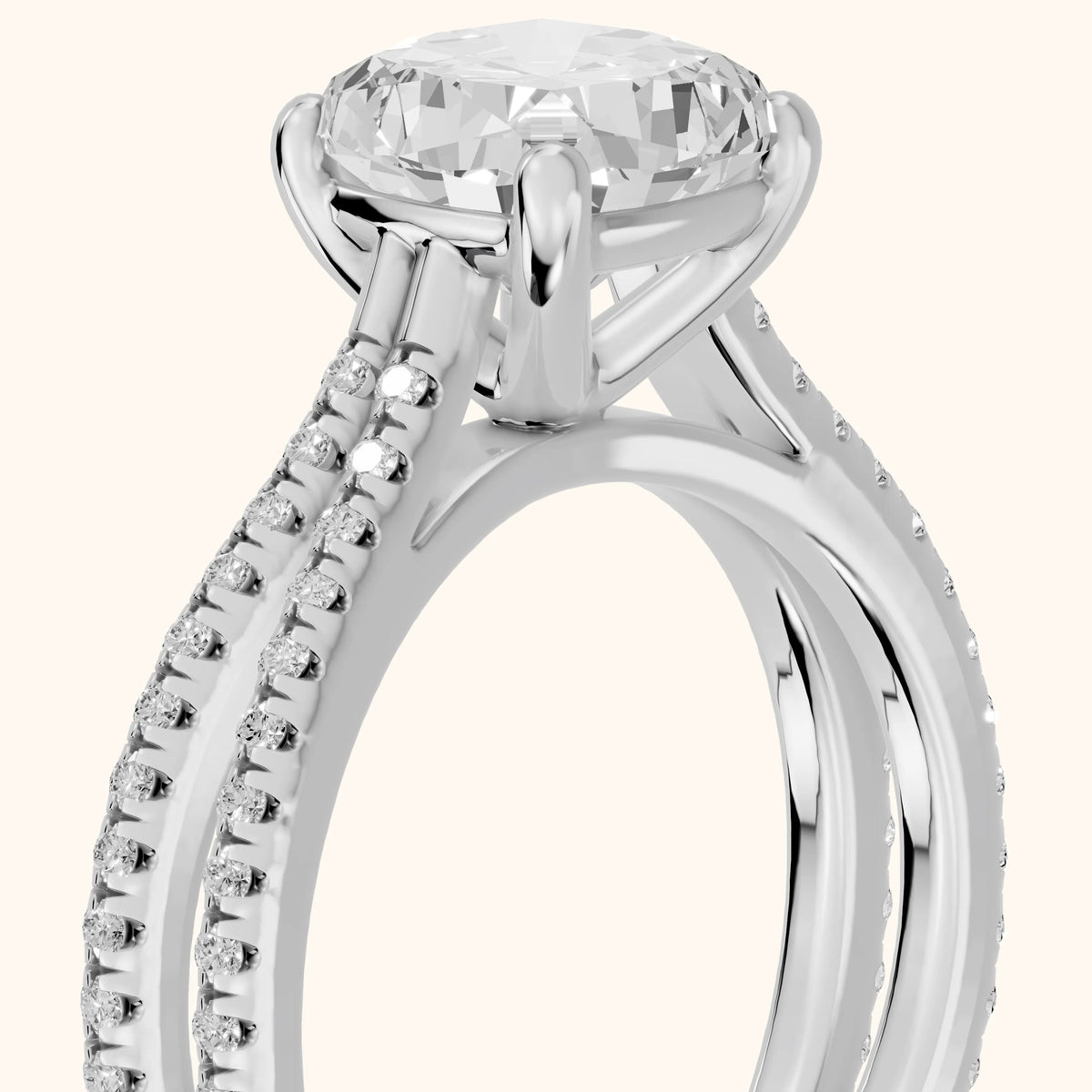 Alana Split Shank Pavé Cushion Diamond Engagement Ring in Silver - slant-view.webp