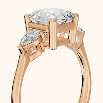 Faye Three-Stone Trellis Radiant Diamond Ring in Rose Gold - slant-view.webp