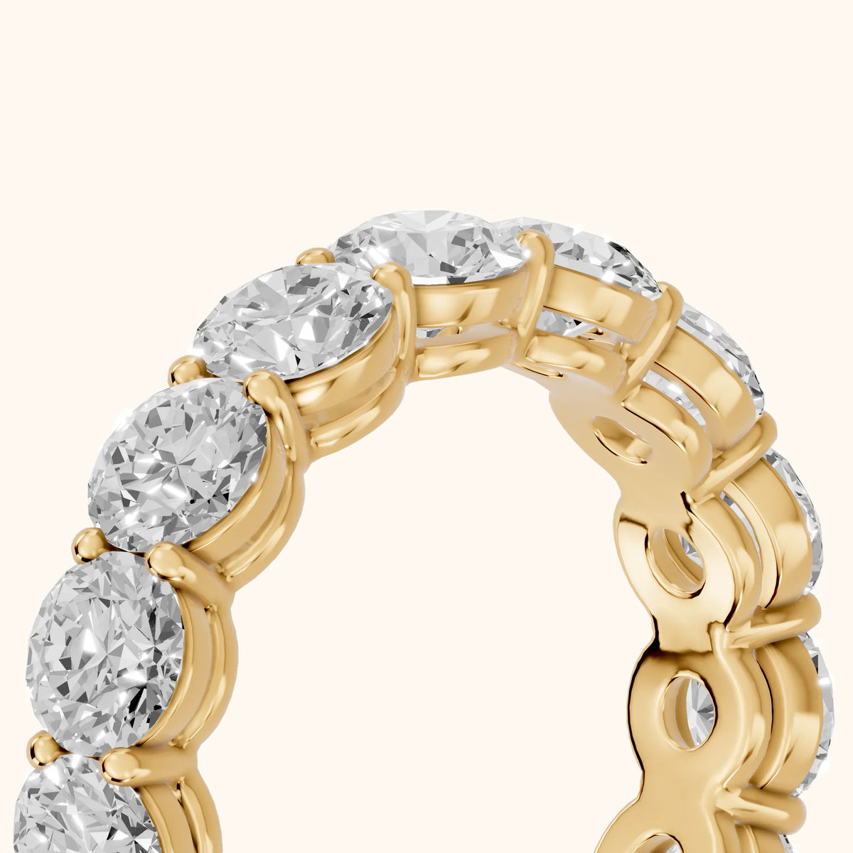 Larissa Shared Prong Round Diamond Eternity Band in Yellow Gold - slant-view
