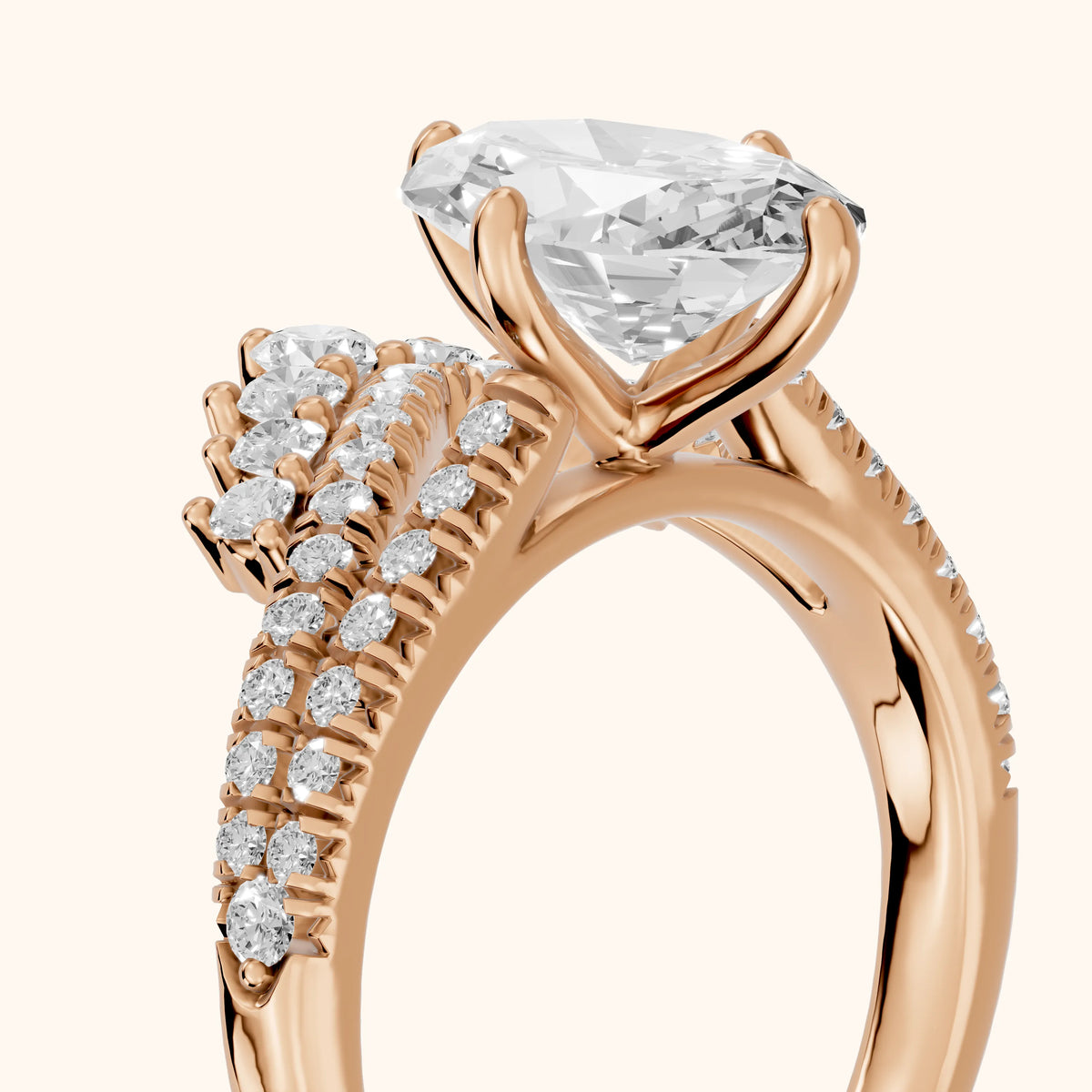 Annette Split Shank Pavé Oval Diamond Engagement Ring in Rose Gold - slant-view.webp