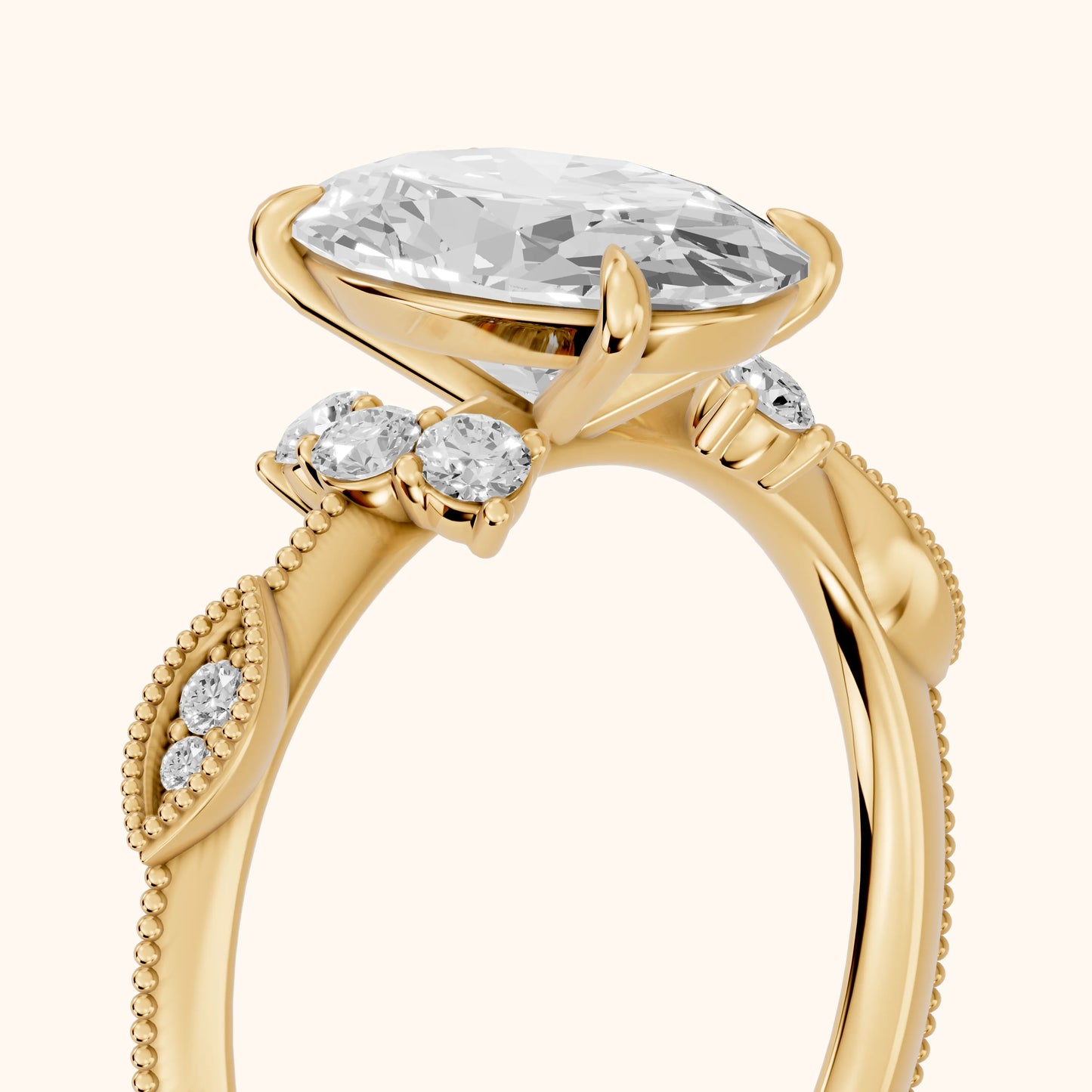 Naomi Vintage Milgrain Oval Diamond Engagement Ring in Yellow Gold - slant-view.webp