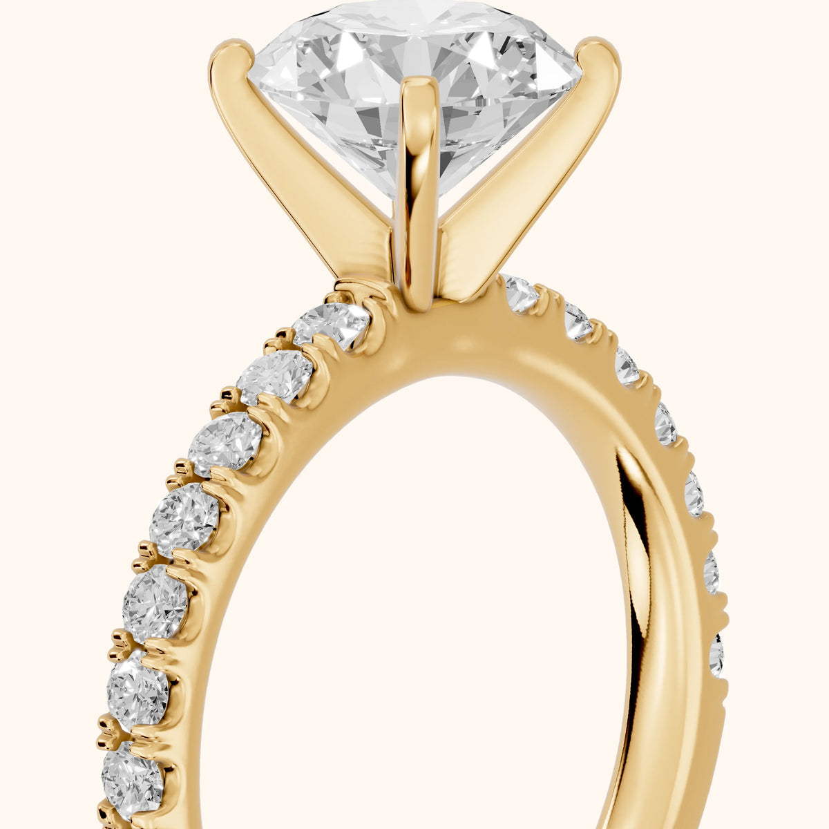 Elara Scalloped Pavé Round Diamond Engagement Ring in Yellow Gold - slant-view.webp