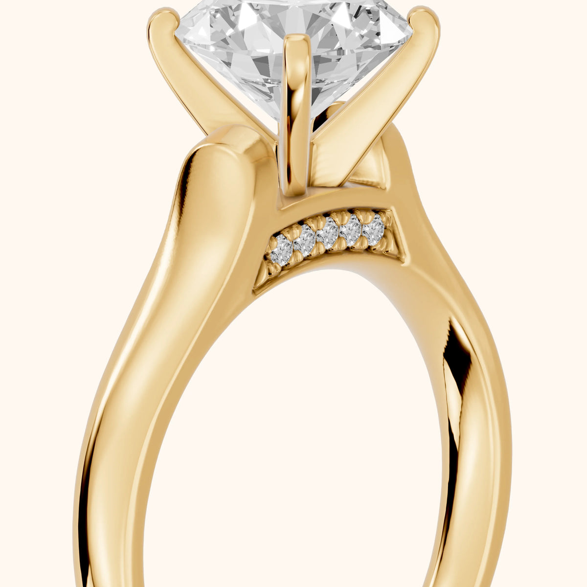Avril Cathedral Round Diamond Engagement Ring in Yellow Gold - slant-view.webp